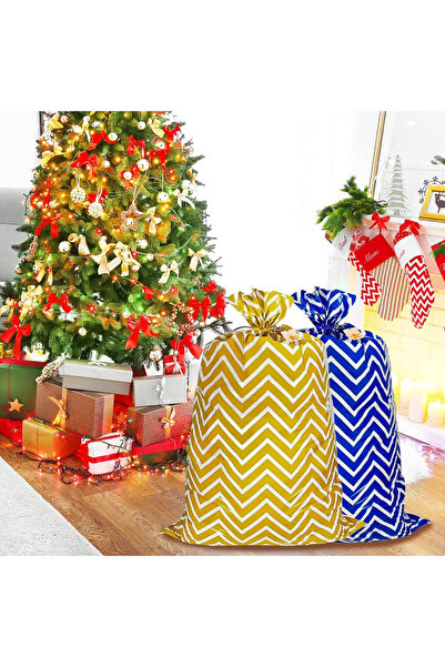 Advantez Set de 4 pungi cu etichete și sfoară pentru Crăciun Advantez, polietilenă/hârtie, alb/galben/albastru