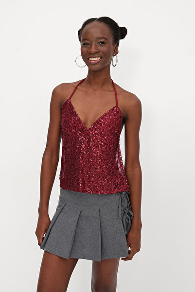 Addax Sırt Dekolteli Payetli Bluz B17482