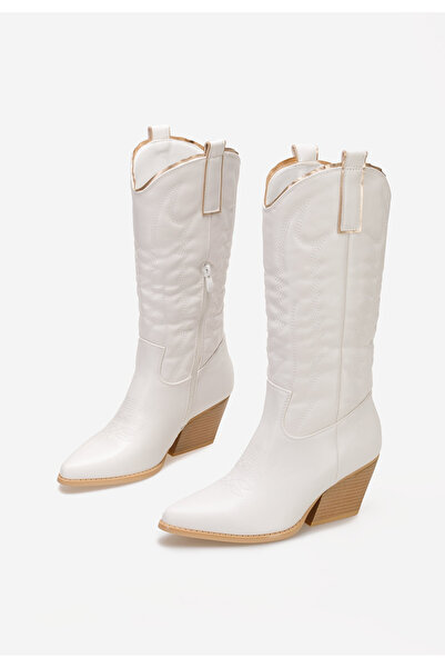 B T Shoes Bílé dámské kozačky Va albe