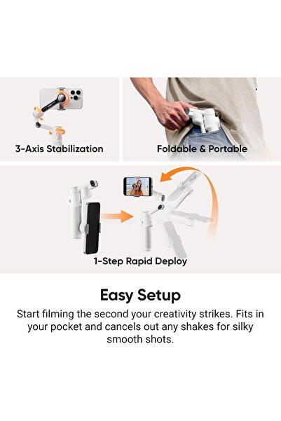 Insta360 Flow 2 Pro (Summit White) - Foldable AI Phone Gimbal Stabilizer