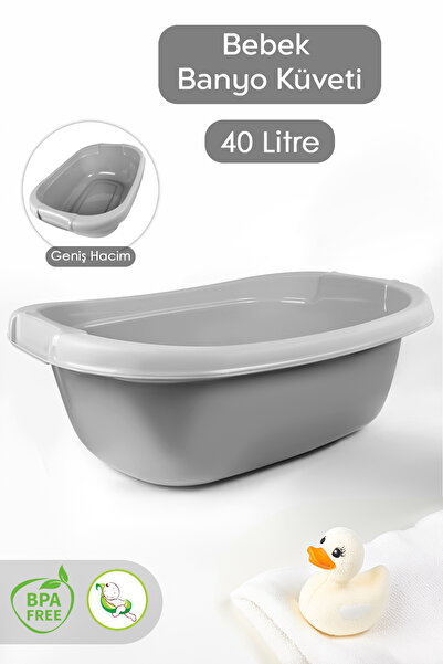 Meleni Baby Bebek Banyo Küveti - Yenidoğan Yıkama Küveti 40 Lt - Gri