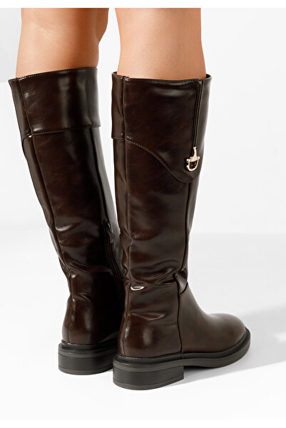 B T Shoes Hnedé kozačky na nízkém podpatku Ameila