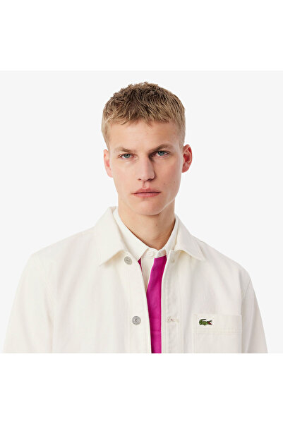 Lacoste Erkek Oversize Fit Gömlek Yaka Denim Krem Ceket