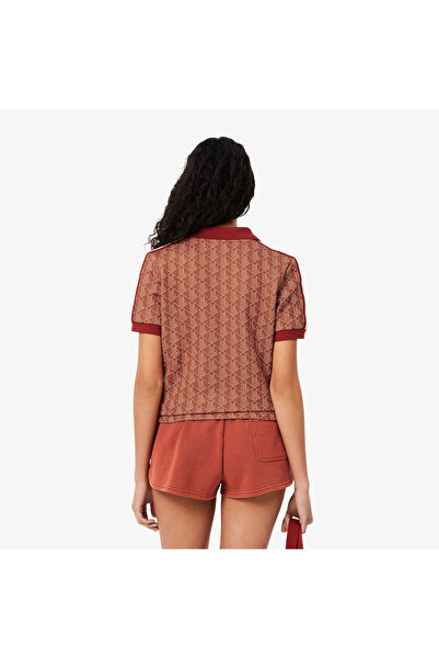 Lacoste Slim Fit Monogram Kadın Kahverengi Polo