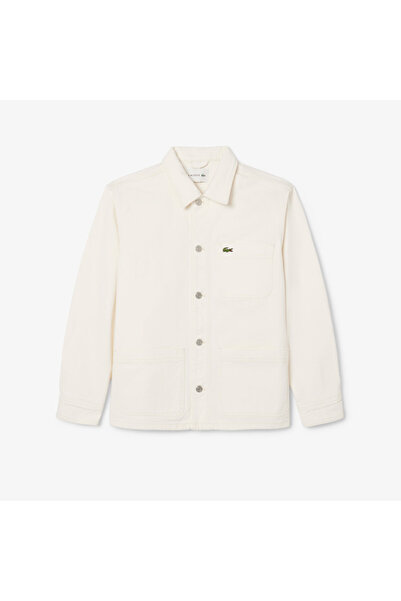 Lacoste Erkek Oversize Fit Gömlek Yaka Denim Krem Ceket