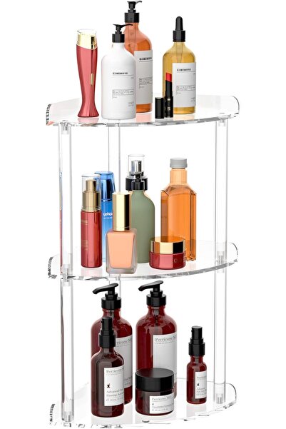 Slasa منظم زاوية أكريليك - رف تخزين شفاف بثلاث طبقات (15.5×7×7 سم)