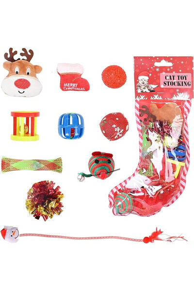 Cymax Set de 20 de jucării de Crăciun pentru pisici Cymax, pluș, multicolor