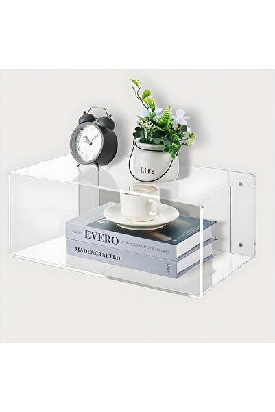 Slasa طاولة أكريليك عائمة مثبتة على الحائط – رف مزدوج بجانب السرير (4.1×2.5×1...