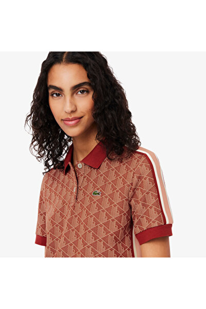 Lacoste Slim Fit Monogram Kadın Kahverengi Polo