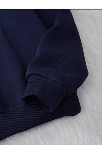 trendgar Φούτερ Cherry Good Day με κουκούλα, τσέπη καγκουρό και στάμπα, σε μπλε ναυτικό χρώμα.