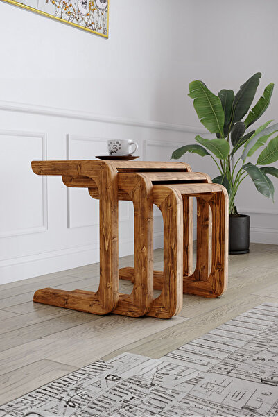 KIYMIK HOME 4014 Zigon Sehpa – %100 Gerçek Ağaç - Köknar