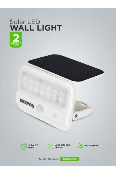 Geepas مصباح حائط LED يعمل بالطاقة الشمسية بتصميم موفر للطاقة مع مستشعر حركة ...
