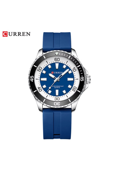 Curren 8448 Men's Quartz Watch with Blue Dial And Silicone Strap Sporty Analog Design Water Resistant