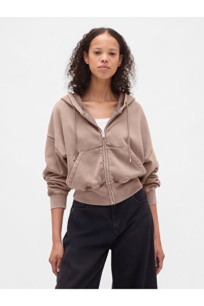 GAP Kadın Açık Kahverengi VintageSoft Fermuarlı Wedge Sweatshirt