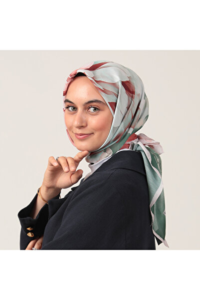 ipekistanbul وشاح من القطن والحرير - نمط زهرة اللوتس - أخضر