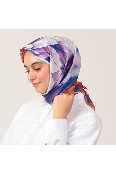 ipekistanbul وشاح من القطن والحرير - نمط لوتس - أحمر ساكس