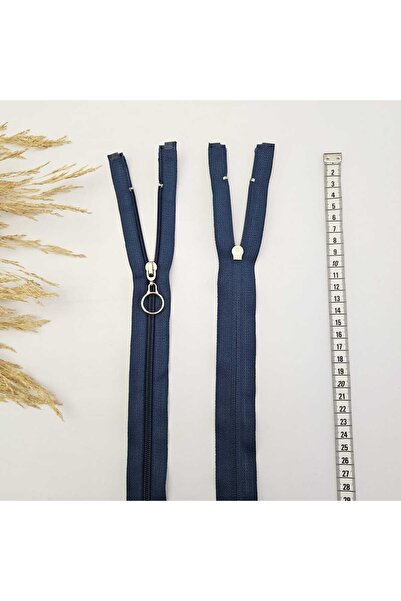 Kaf Kumaş Yuvarlak Halka Fermuar | Mont-Çanta Fermuarı Uzunluk: 47 cm Petrol Mavisi