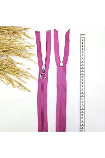 Kaf Kumaş Yuvarlak Halka Fermuar | Mont-Çanta Fermuarı Uzunluk: 47 cm Soft Fuşya