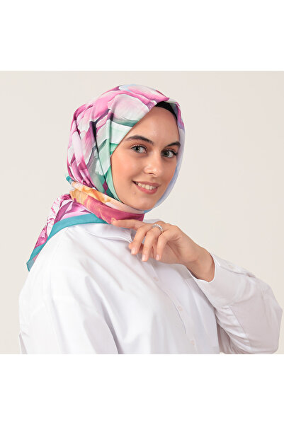 ipekistanbul Eșarfă din mătase de bumbac - Motiv Lotus - Verde Fuchsia