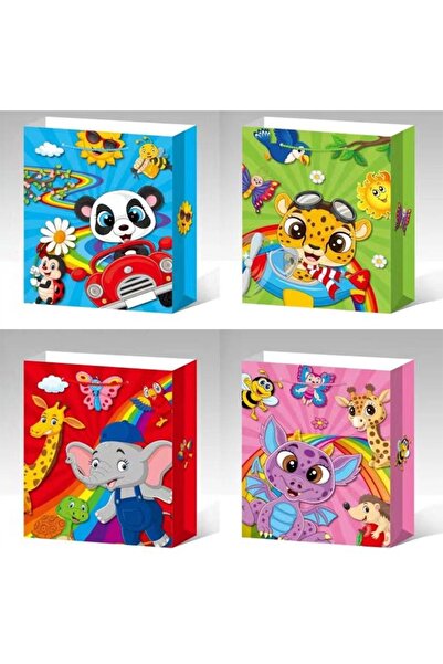 SONORH Set of 4 Gift Bags, 24*18*9 cm, with Festive Pattern, Children, for Birthdays and Holidays, E5631
