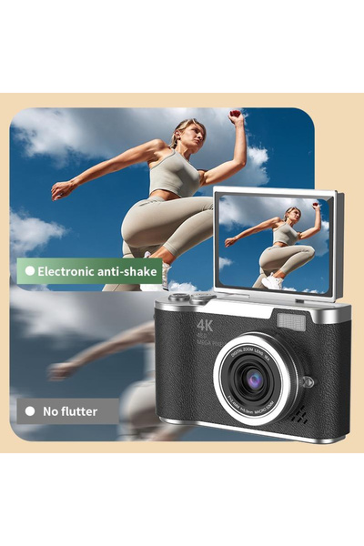 Tradeo 4K Digital Camera, 48MP, Flip Screen Display, 16x Digital Zoom Lens, White
