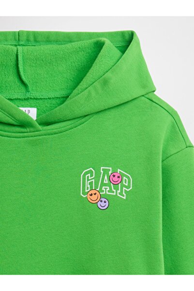 GAP Kız Çocuk Yeşil Relaxed Logo Kapüşonlu Sweatshirt
