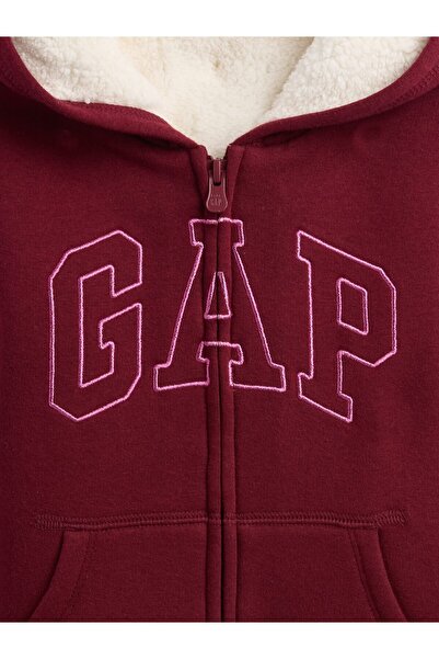 GAP Kız Bebek Bordo Logo Sherpa Astarlı Sweatshirt