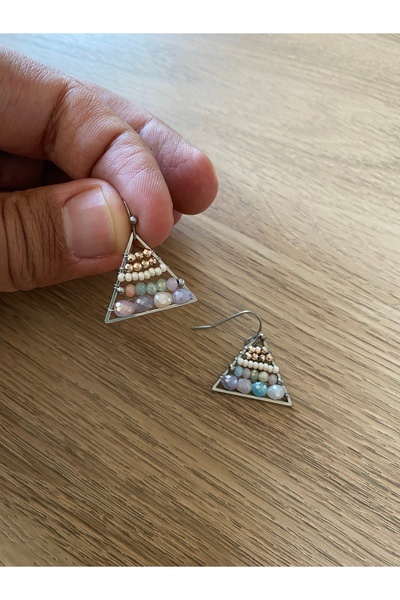 dela otantik Triangle Authentic Beaded Dangle Earrings - Handmade Colorful Bohemian Ethnic Bijouterie Jewelry - Earrings