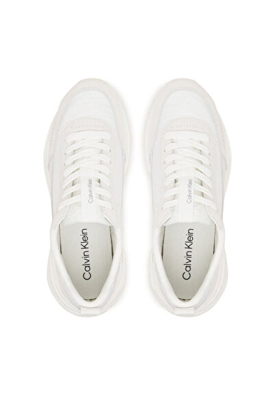Calvin Klein Kadın Kalın Topuk Bağlamalı Süet Kumaş Rahat Taban Beyaz Sneaker YW0YW01995-0IZ