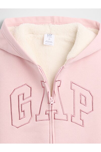 GAP Kız Çocuk Açık Pembe Logo Sherpa Fermuarlı Sweatshirt