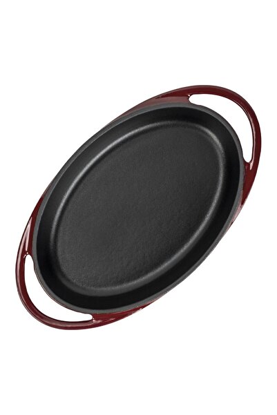 Lava Döküm Oval Sahan Döküm Demir Yekpare Çift Kulplu Ölçü 21x14cm.-Bordo