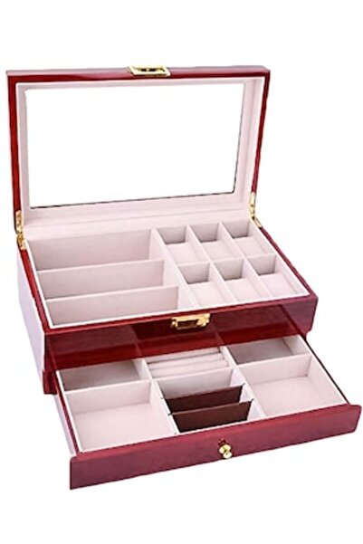 Doty Cutie de depozitare luxoasă pentru 6 ceasuri, 3 pahare, sertar pentru bi...