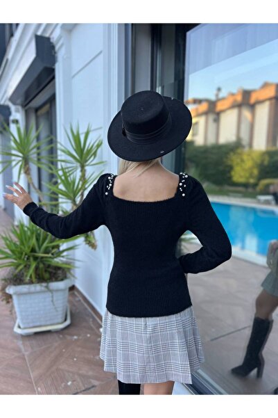 For Angels Square Neck Sweater with Pearl Shoulders