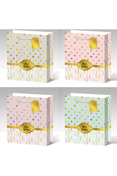 SONORH Set of 4 Gift Bags, 32*26*10 cm, with Festive Pattern, Best Wishes, for Birthdays and Holidays E5600