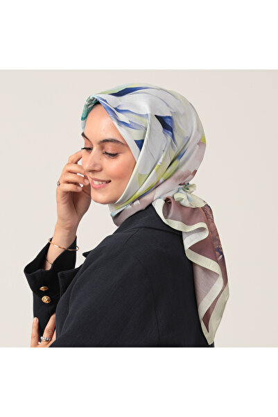 ipekistanbul Eșarfă din mătase de bumbac - Motiv Lotus - Vizon