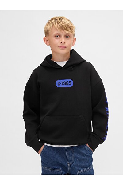 GAP Erkek Çocuk Siyah Sweatshirt GapFit Tech Hızlı Kuruyan Logo