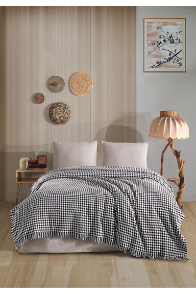 luxtex Houndstooth Patterned Multi-Purpose Throw, Bedspread, Sofa Cover, Tv Blanket, 180 X 200 cm