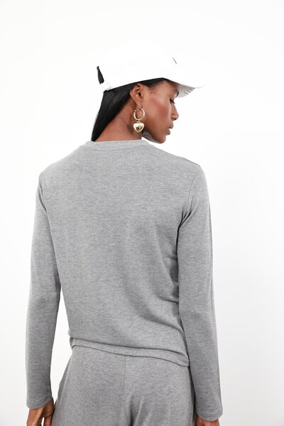 5in1Canpolat Gray Long Sleeve Basic T-Shirt 0182