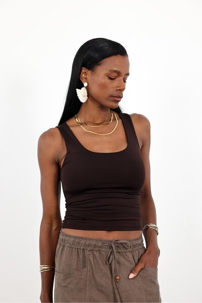 5in1Canpolat Brown Zero Sleeve Jersey Tank Top 015