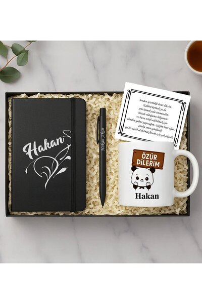 Bk Gift Kişiye Özel Özür dilerim Defter & Kalem & Kupa Hediye Seti, Özür Dile...