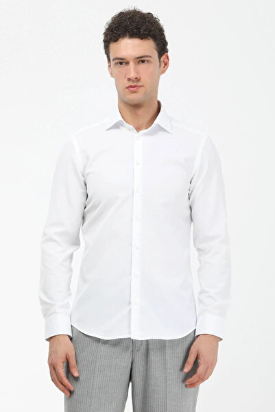 Kip Men's Plain Slim Fit Woven Classic Cotton Blended Shirt Gm-4915 White