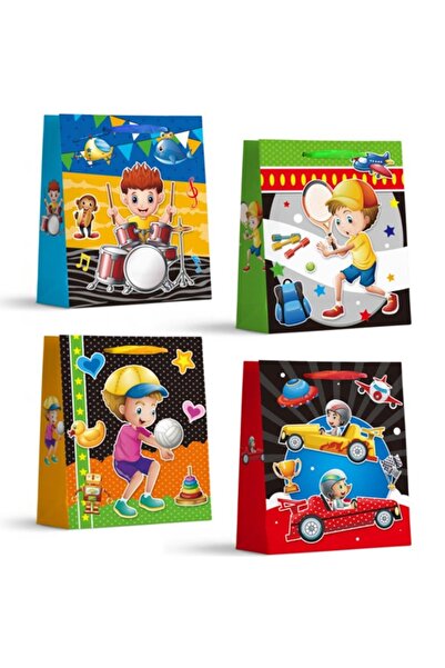 SONORH Set de 4 pungi cadou, 40*31*12 cm, cu model festiv, copii, băieți și f...