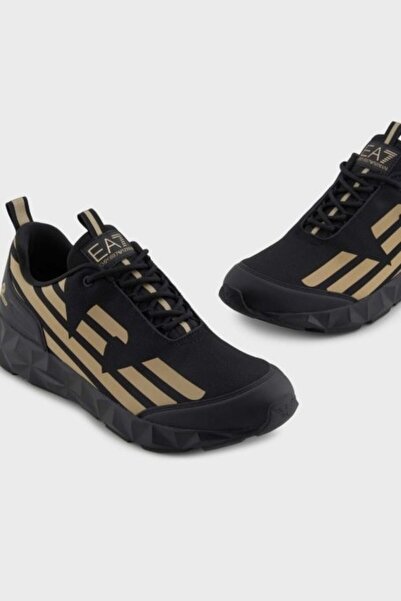 EA7 Erkek Hafif Yüksek Taban Kartal Logolu Siyah-Altın Sneaker X8X217 XK433-R969