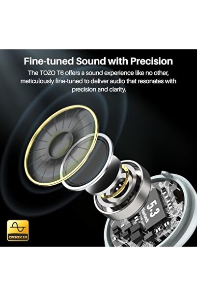 TOZO T6 Wireless Earbuds Bluetooth 5.3 Headphones, Ergonomic Design in-Ear Headset, 50Hrs Playtime w