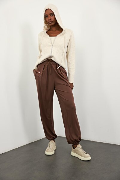 5in1Canpolat Brown Modal Baggy Trousers 40573