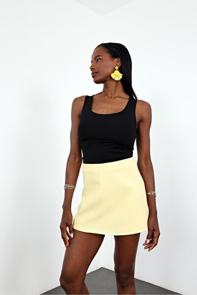 5in1Canpolat Μαύρο μονό μπλουζάκι με μηδενικό μανίκι 015