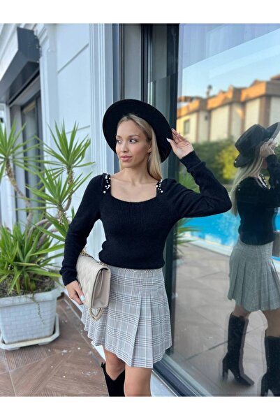 For Angels Square Neck Sweater with Pearl Shoulders