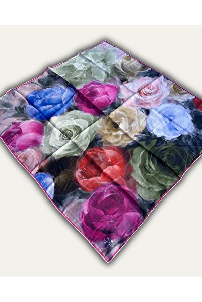 Mizge Scarf Eșarfă moale din bumbac, cusută manual, cu model de trandafiri ma...