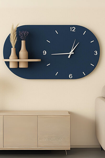 Clock Modern Tasarım Raflı Nera Duvar Saati 75x45