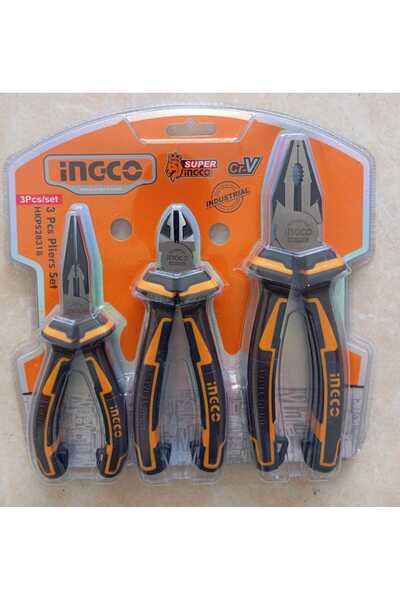 Ingco 3 LÜ PROFESYONEL CRV ÇELİĞİ PENSE SETİ (200 MM PENSE - 160MM YAN KESKİ-160MM KARGABURUN)